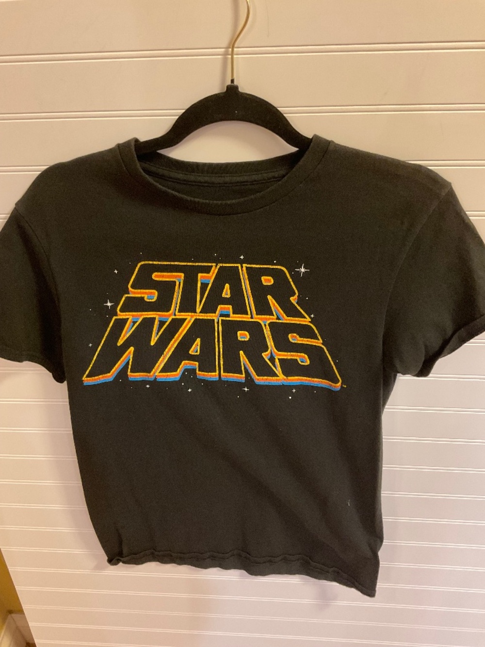 Star Wars Black Retro Graphic T-Shirt Women’s Small Colorful Logo Tee